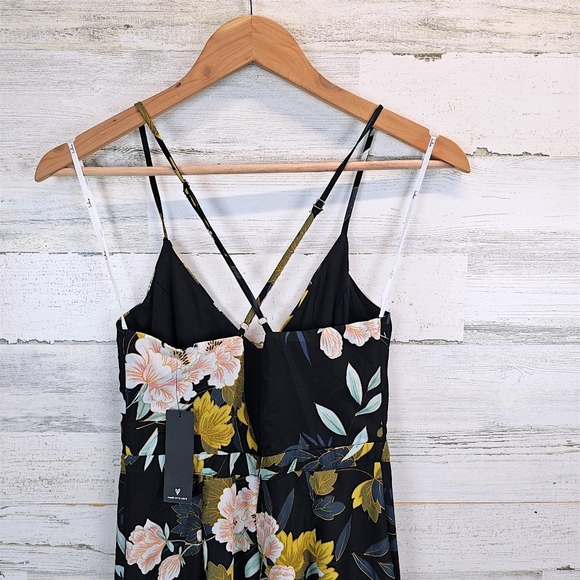 Lulus Beautiful Blooms Black Floral Print Split Wide Leg Jumpsuit Sz Small Boho - Picture 11 of 15